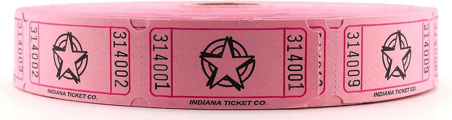 INDIANA TICKET CO. Pink Star Roll Tickets – 2000 Per Roll – Single – 1" x 2" Tickets for Events, Carnivals, Raffles, Admissions, Games, Fundraisers (8 Color Selection)