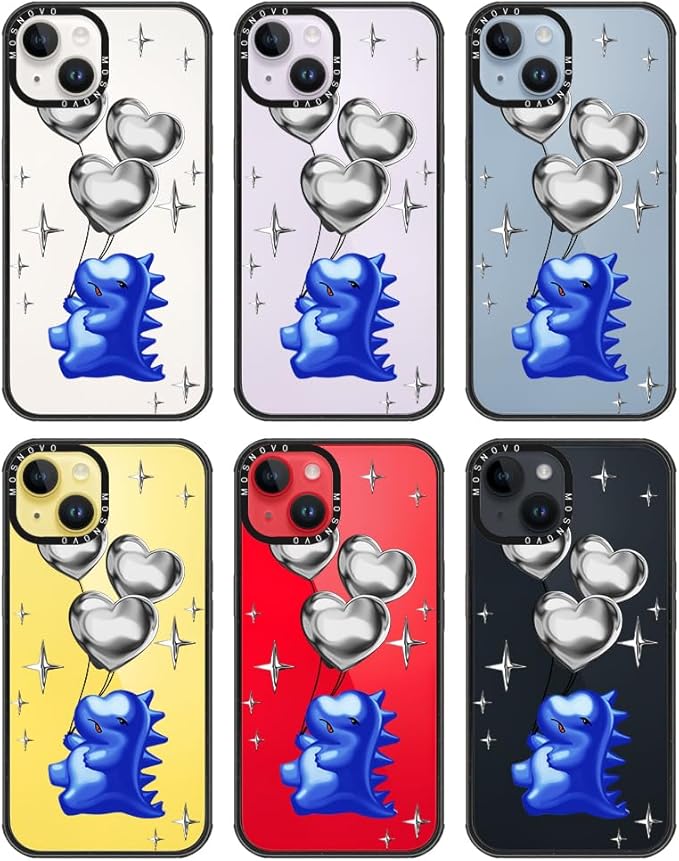 MOSNOVO Case for iPhone 13 / iPhone 14, [10ft 4X Military-Grade Drop Protection] Durable & Shockproof Phone Case Cover Design for iPhone 13 / iPhone 14 - Balloonasaurus - Clear Black