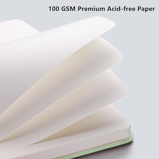 RETTACY Blank Journal Notebook, 192 Pages, A5 Medium Size (5.7'' x 8.3''), Leather Hardcover, 100 GSM Thick Paper, for Sketching, Drawing, Painting (Light Green)