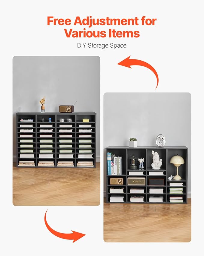 VEVOR Literature Organizer, 36 Compartments Office Mailbox with Adjustable Shelves, Wooden Mailbox Sorter Medium Density Fiberboard Office Home Classroom Storage for Files, Documents, Papers, Grey