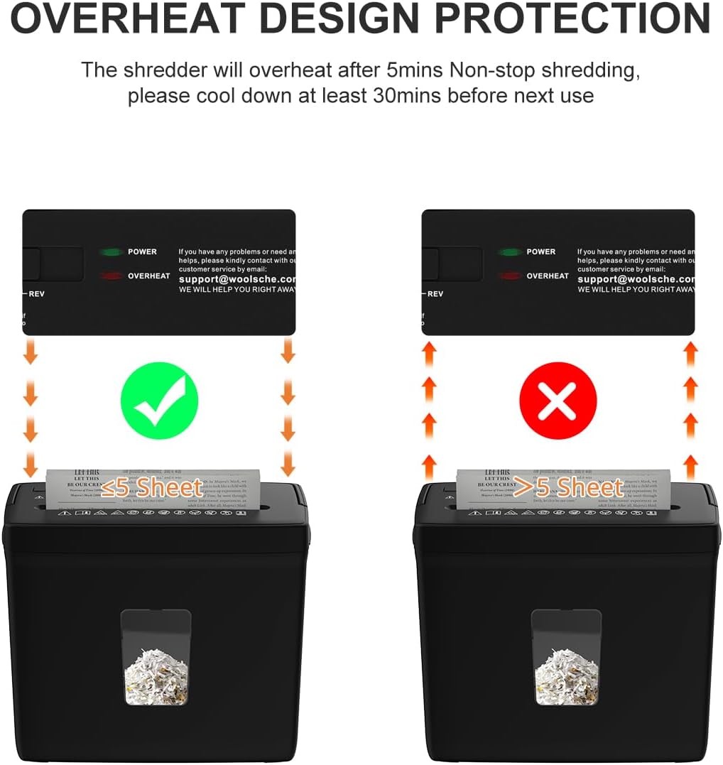 Woolsche Paper Shredder for Home,5 Sheet Desktop Cross Cut with 2.38-Gallon Basket Shredder,P-4 Security Level, 4-Mode Design, Shreds Paper/Credit Card - Durable, with Jam Proof Function for Home