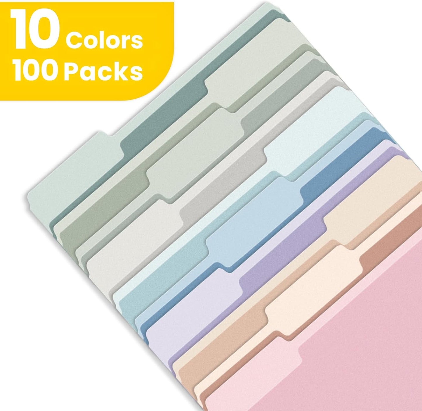SUNEE File Folders Letter Size 10 Pastel Colors, 100 Pack Manilla Folders 8.5 x 11 1/3-Cut Tabs, Colored File Folders Office Home School for Documents Files Paper