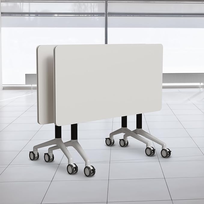 Folding Conference Table, Modern Conference Room Tables with Flip-Top Design, Foldable Conference Table Meeting Table with Wheels, Mobile Seminar Training Tables for Office Classroom (2, White 2)