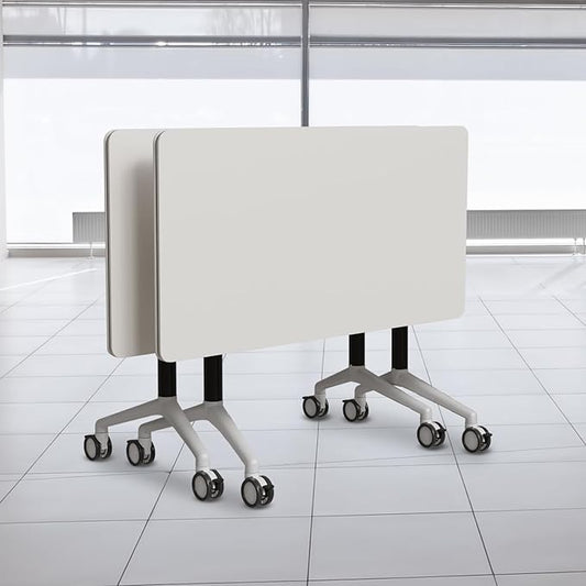 Folding Conference Table, Modern Conference Room Tables with Flip-Top Design, Foldable Conference Table Meeting Table with Wheels, Mobile Seminar Training Tables for Office Classroom (2, White 2)
