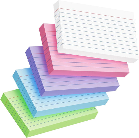 250 Count Colored Index Cards 3x5 Inch 180gsm Heavy Weight Flash Card (50 Sheets Each), Note Taking for Students, Teachers, Professionals, Study Note Cards for Office Home School