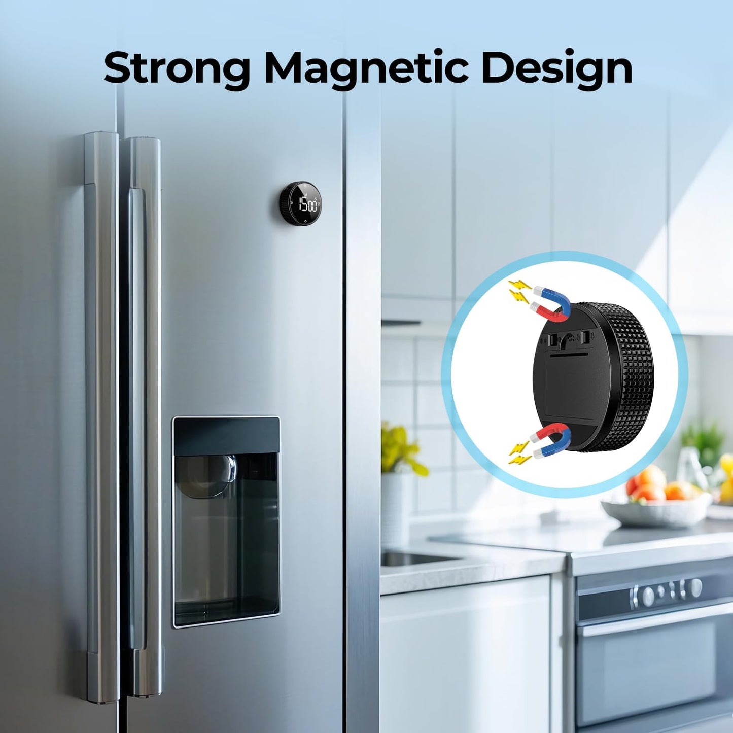 Magnetic Kitchen Timer for Cooking with Loud Alarm - [AAA Battery Included & Large LED Display] Countdown/Countup Rotating Pomodoro Timer, Visual Digital Timers for Classroom Gym