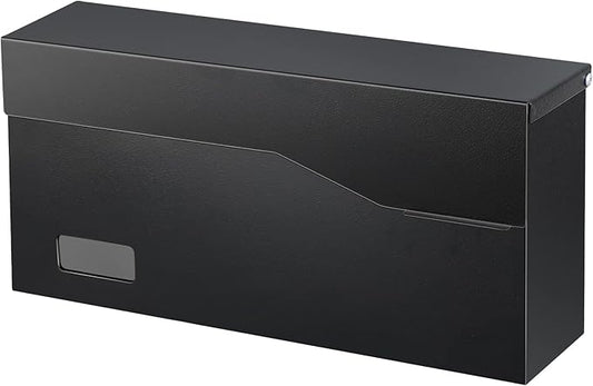 xydled Mailbox Wall Mount Door Mailboxes for Outside, Large Steel Hanging Metal Mailbox, Modern Post Box Package Parcel Drop Box for House Home, Textured Black, 14.56''x7.1''x4''