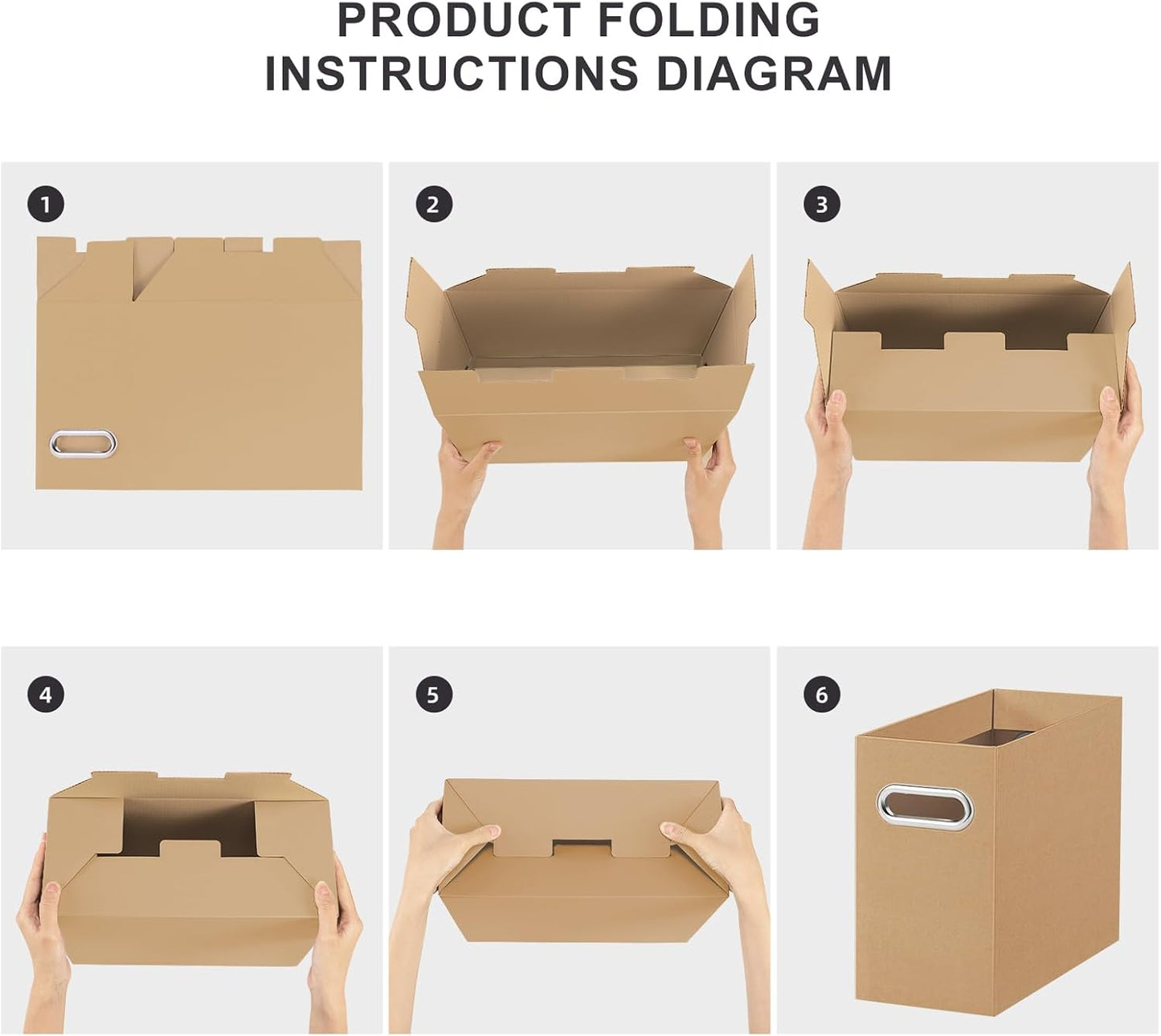 Oterri File Organizer, 8 Packs Small Storage Box, Cardboard File Folder Organizer, Collapsible File Box for Hanging File Folders Letter Size, Portable Filing Organizer with Handle (Brown)