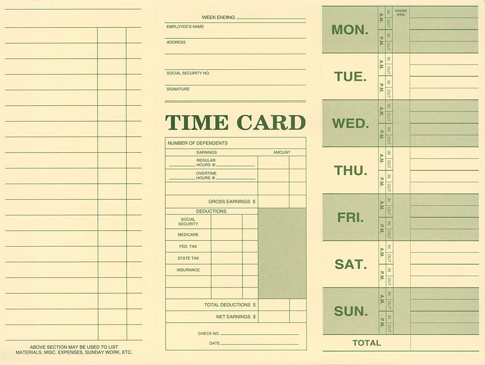 NextDayLabels - Employee Attendance Weekly Time Card (Pack of 100)