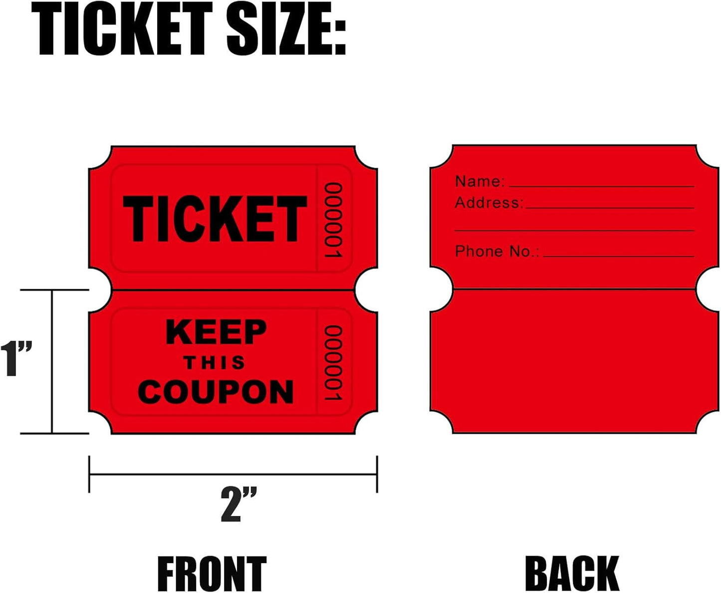 DNB 4000 Pairs Raffle Tickets - 4 Color Set of 1000 2 x 2 Inch 50/50 Double Roll Raffle Tickets - Blue/Yellow/Red/Green