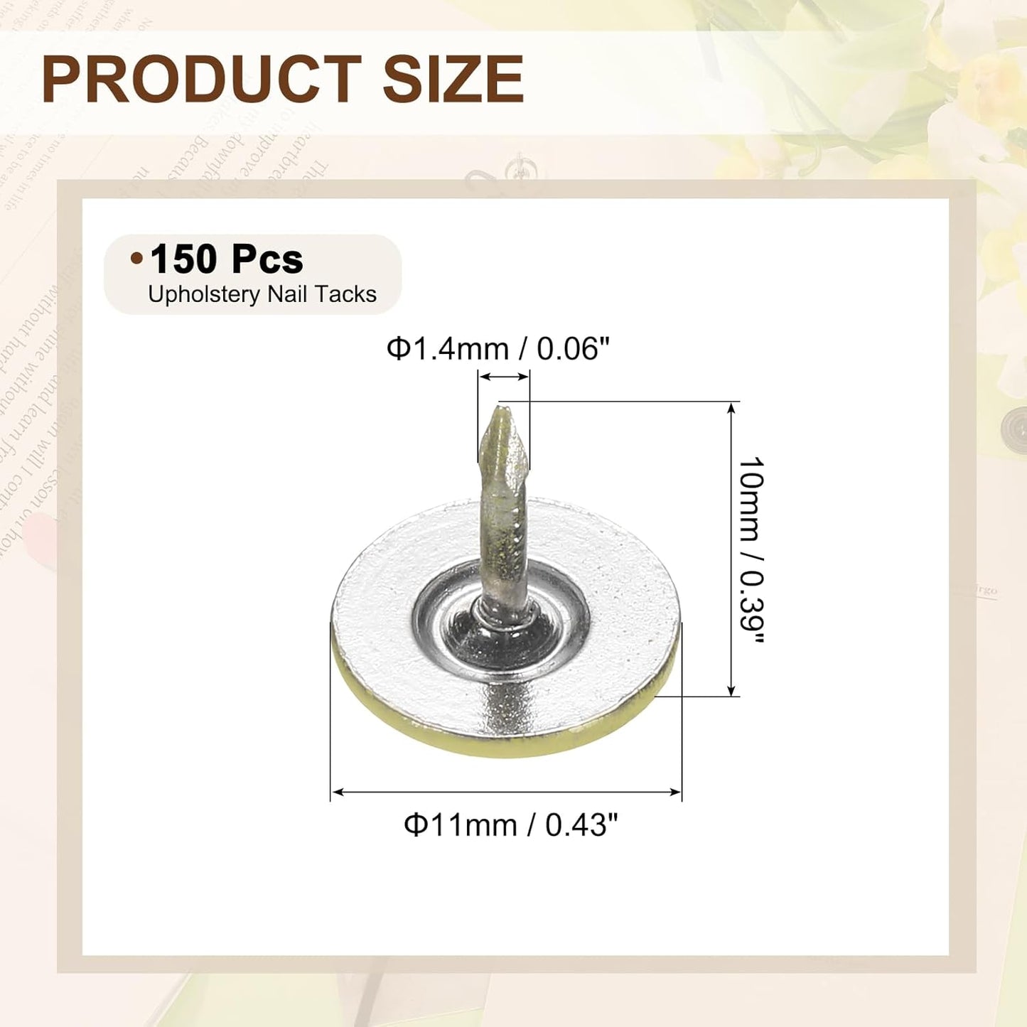 uxcell 150Pcs Upholstery Tacks, 11mmx10mm Flat Head Thumb Tack Decorative Furniture Nails Push Pins for Furniture Sofa Headboards, Yellow