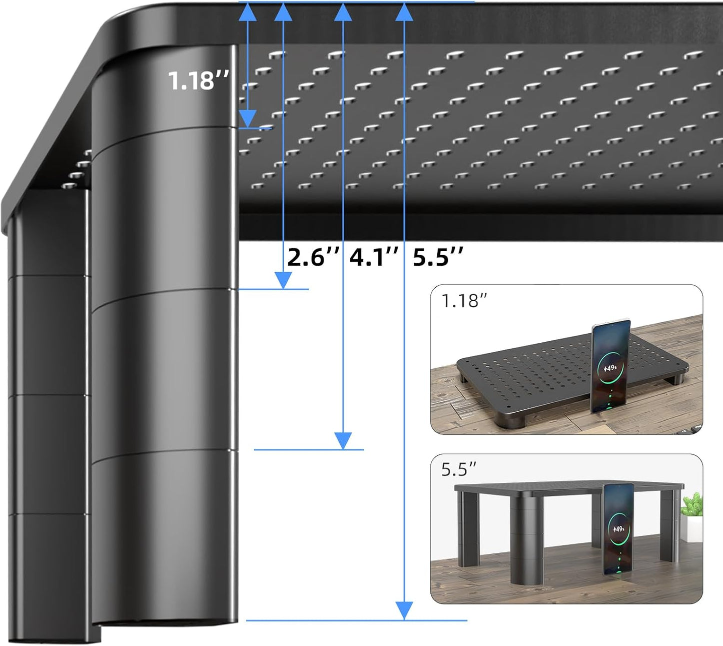 Pholiten 2 Pack Monitor Stand Riser, 3 Height Adjustable Monitor Stand， Flat Screen TV Monitor Stand Riser, Sturdy Metal Laptop Computer Monitor Stand Shelf for Printer, iMac,Premium Metal Monitor Risers for 2 Monitors
