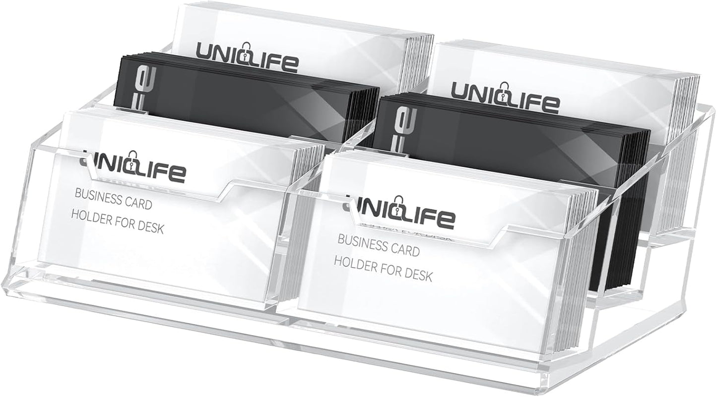 Uniclife Acrylic Business Card Holder for Desk 6 Slots Clear Business Card Display Stand for Men & Women Desktop Business Card Organizer Card Stand for Office Home Exhibition, 360 Card Capacity