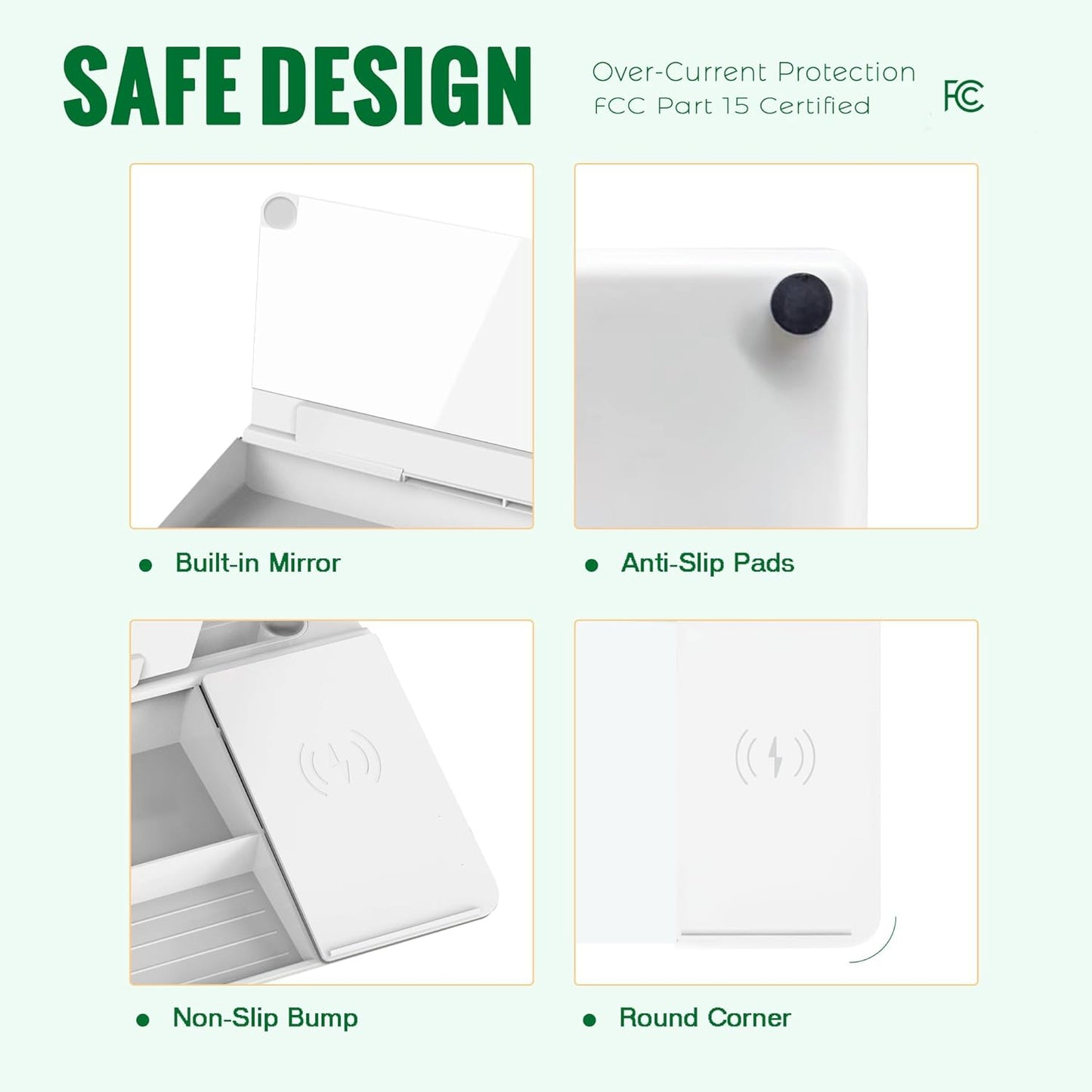 SELEAD Desktop Glass Whiteboard with Wireless Charger Station & Built-in Mirror, Dry Erase Board Computer Pad Keyboard Stand with Organizer for Home, School, Office Desk Accessories, White