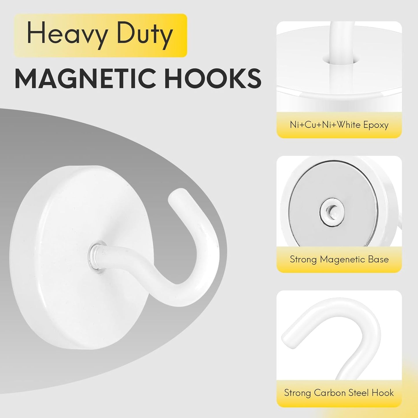 Neosmuk Magnetic Hooks, Heavy Duty 170lb Strong Magnets for Cruise Cabins, Ship Essentials, Large Metal Hooks for Hanging on Fridge(White,Pack of 4)