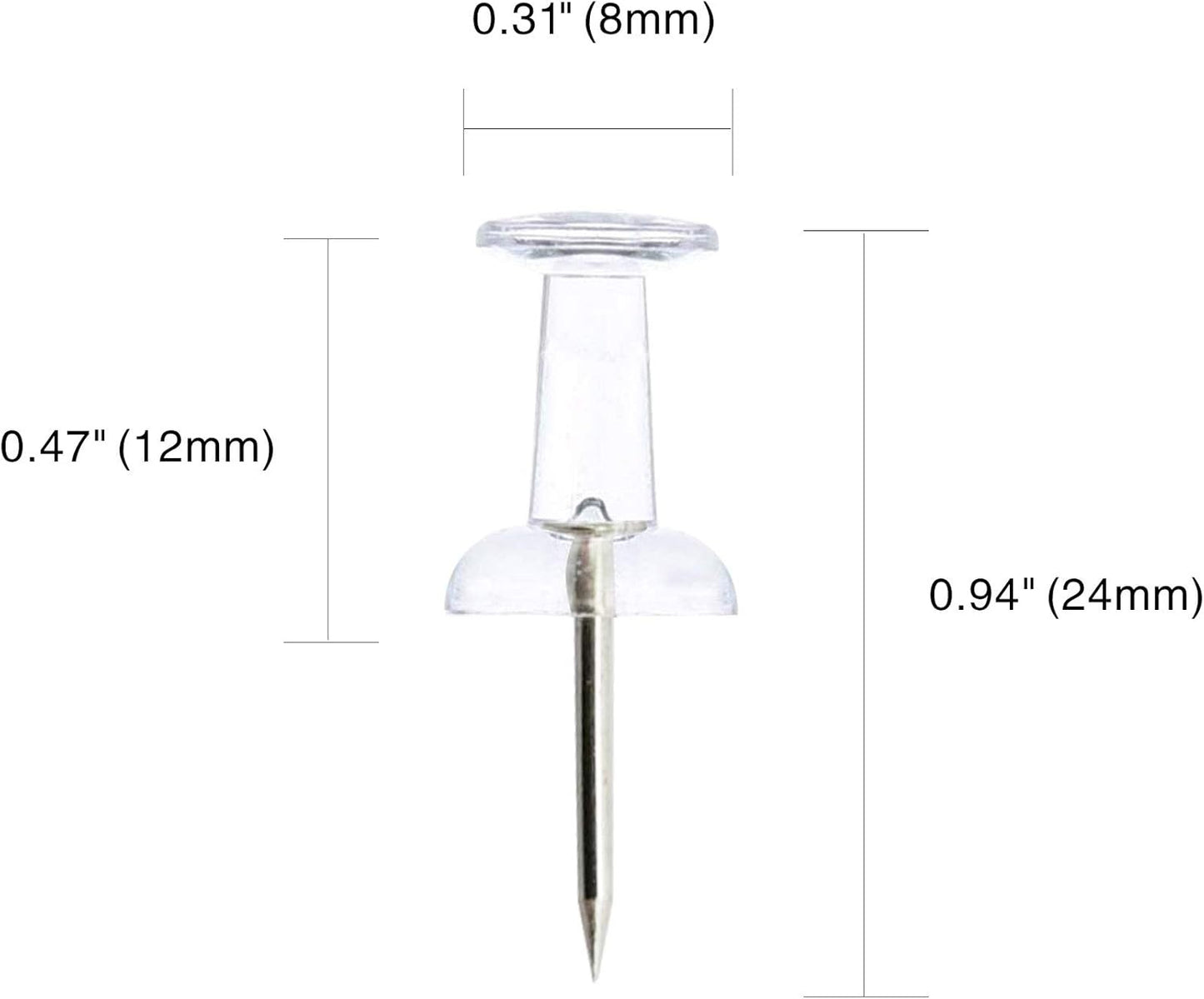 Clear Push Pins 600pcs Standard Thumb Tacks Steel Point Transparent Plastic Head Pins for Hanging Photo Posters Craft Marking Map Wall Cork Board