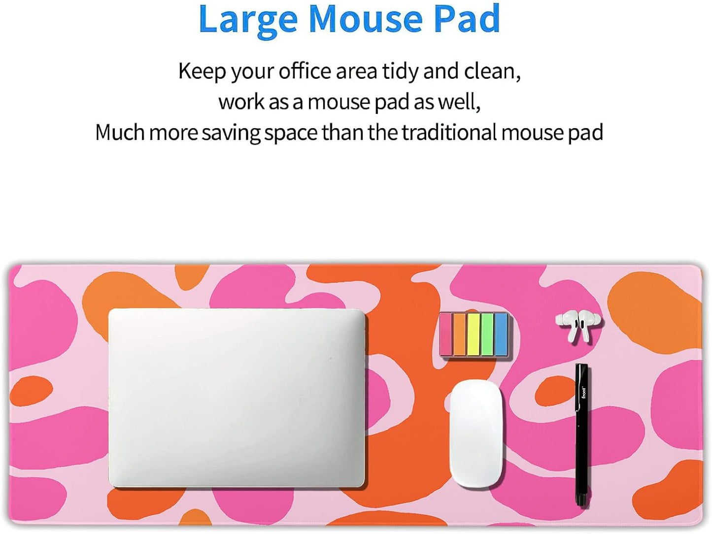 Pink Orange Cute Gaming Mouse Pad XL Kawani Preppy Abstract Modern Geographic Extended Large Desk Mat Mousepad Non-Slip Rubber Base Stitched Edge Long Desk Pad for Desktop Office PC,31.5×11.8 Inch