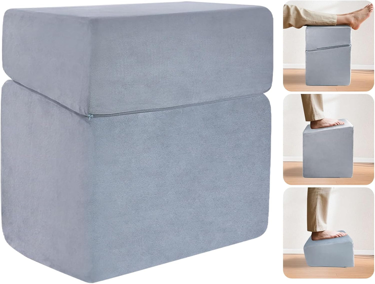 Adjustable Foot Rest for Under Desk - 3-in-1 Ergonomic Foot Stool with Zipper Connection, 6.3"/11.8"/16" Height Adjustable for Office, Home & Gaming (Gray)