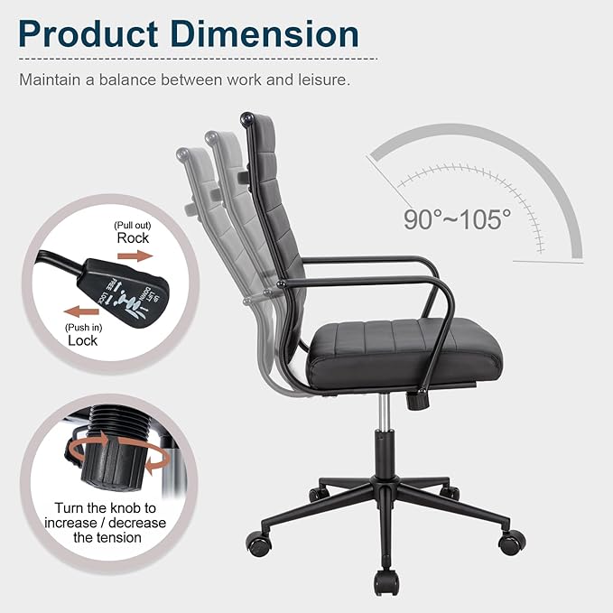 Okeysen Office Desk Chair Conference Room Chairs Modern Ergonomic Executive Swivel Chair Adjustable Height PU Leather Home Desk Chairs with Armrests Comfy Computer Task Chairs with Wheels (Black)
