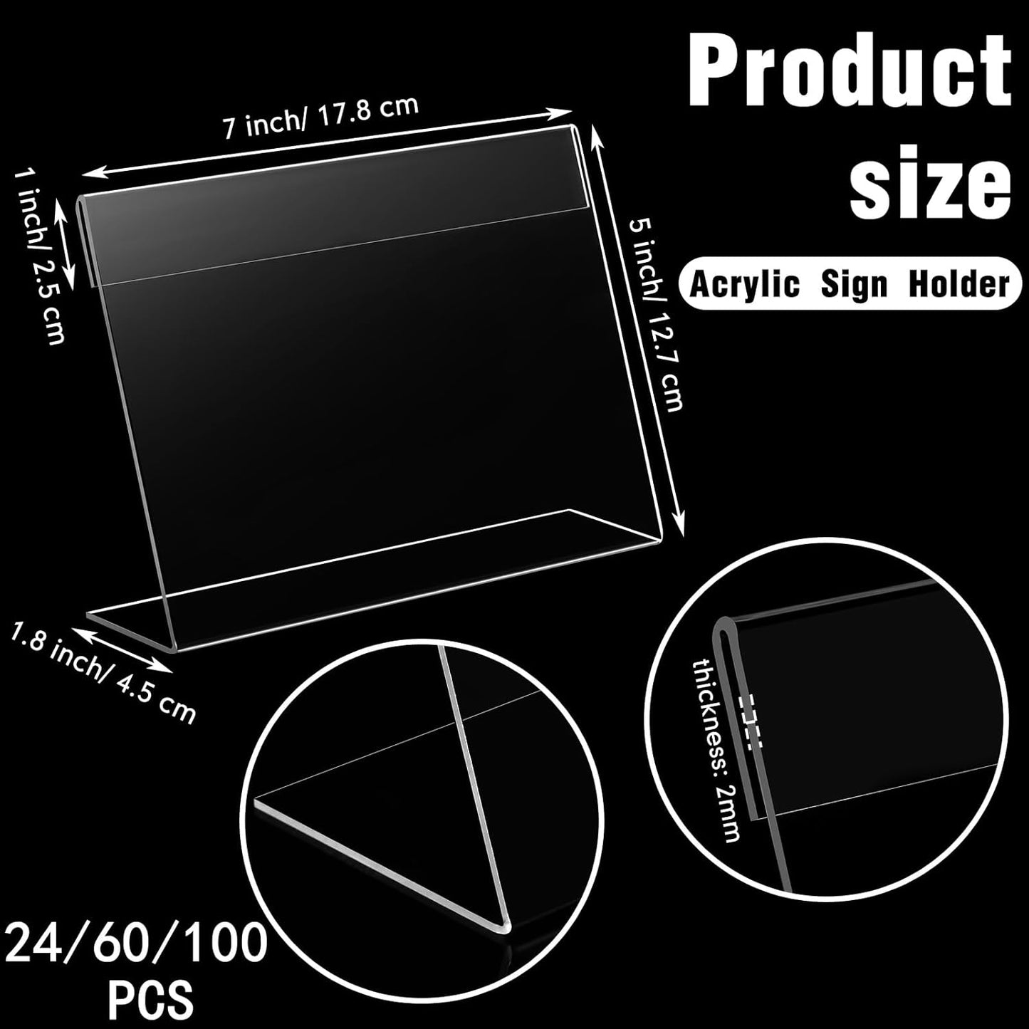 Vicenpal 100 Pcs 7x5 Inch Clear Acrylic Sign Holder Plastic L-shape Vertical Menu Stand, Picture Photo Frames, Table Paper Holder, Flyer Sign Display Stand for Restaurants, Store, Office, Wedding