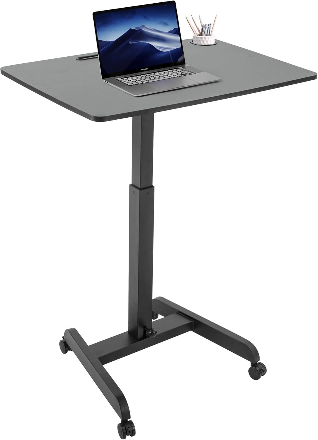 Rolling Laptop Desk Adjustable Height(29.5”- 43.7”)，Mobile Workstation Cart with 23.6" x 20.5"Desktop, Standing Desk Mobile Portable PC Table for Home,Office or Classroom in Black