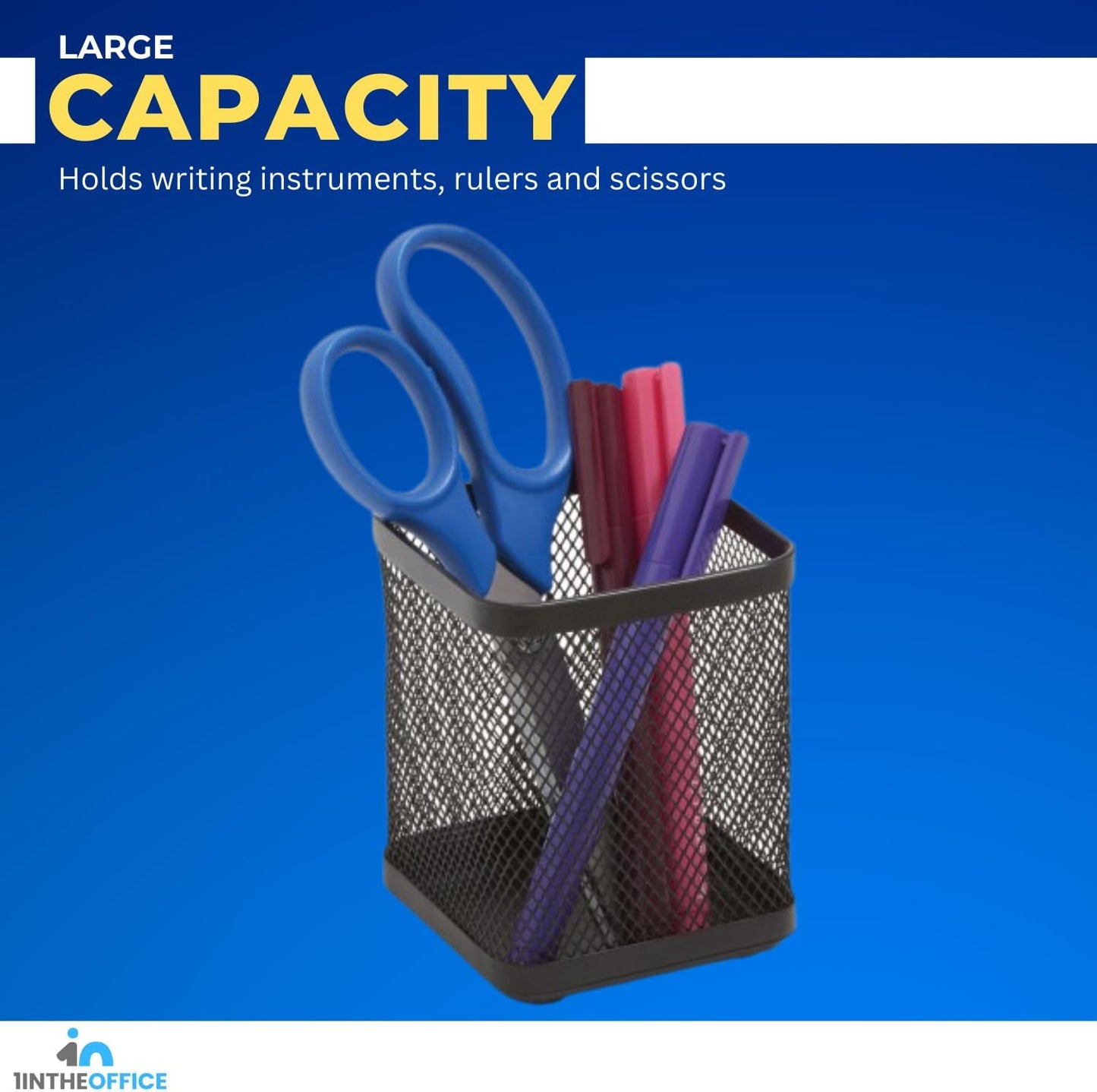 1InTheOffice Pen Holder Cup for Desk, Wire Mesh Cup, Pencil Holder Metal, Pencil Organizer Matte Black 3/Pack…