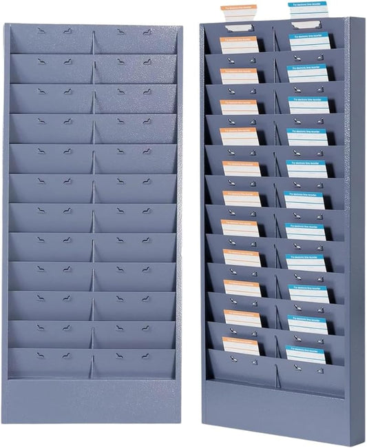 Wall Mount File Organizer, Metal Job Ticket Holder with 11/22 Adjustable Pockets, Durable & Versatile Hanging Wall Organizer for Office & Home - Grayblue