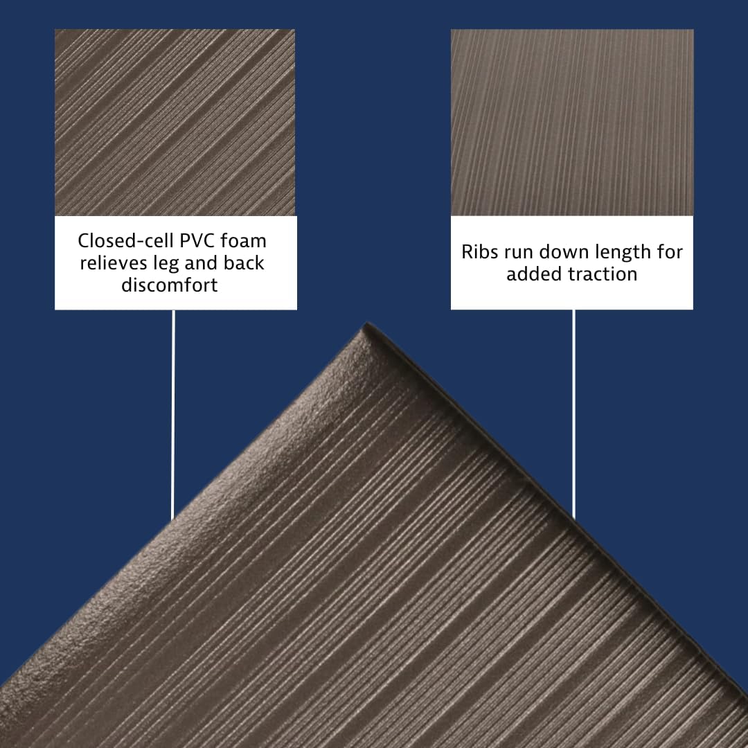 Notrax 410 Airug® 3' x 12' x 3/8" Anti Fatigue Mat, Enhanced Slip Resistance with Beveled Edges and Ribbed Surface, Ideal for Industrial and Commercial Workplaces, Black, 410S3312BL