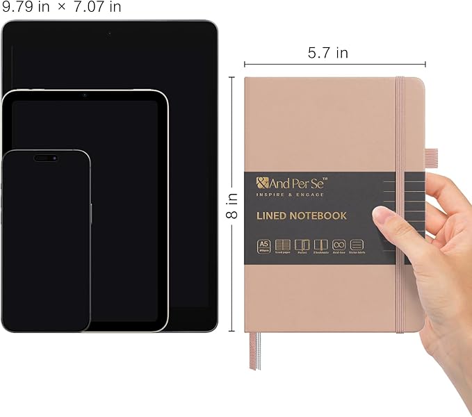 &And Per Se Lined Journal Notebook (5 Packs), 160 Pages, A5 5.7 x 8 inches College Ruled Thick Paper Notebook Journals for Writing, Hardcover Notebooks for Women Men Office School (Apricot)