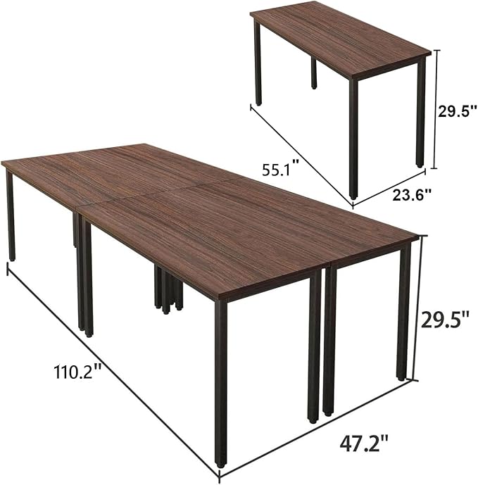 Bonzy Home Conference Tables 9ft Office Computer Desk for Meeting Room Study Writing Printer Podcast Table Save Space Design for 10 People Rustic Vintage Walnut 4PCS 110.2"x47.2"x29.5"
