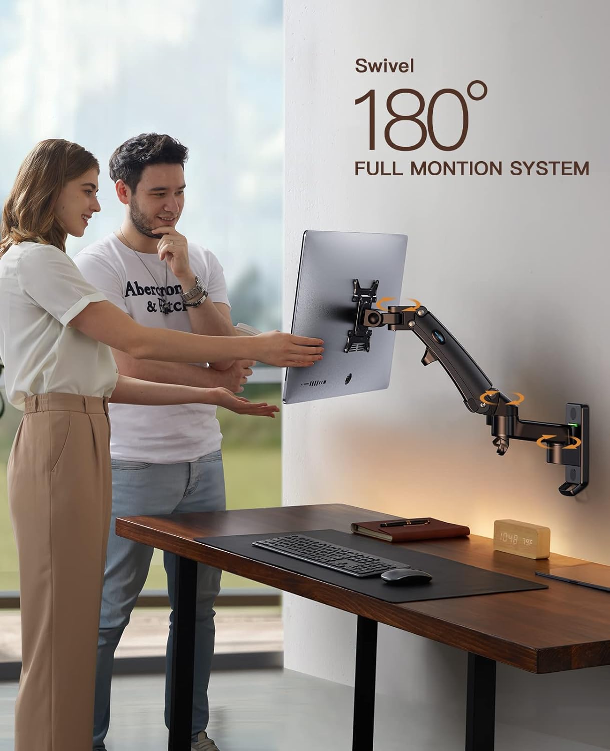 HUANUO Computer Monitor Wall Mount for 22 to 35 inch Flat Curved Screens, Single Wall Mount Monitor Arm Holds up to 26.4lbs, Height Adjustable Full Motion Gas Springcore Vesa Mount, Max 200x200mm