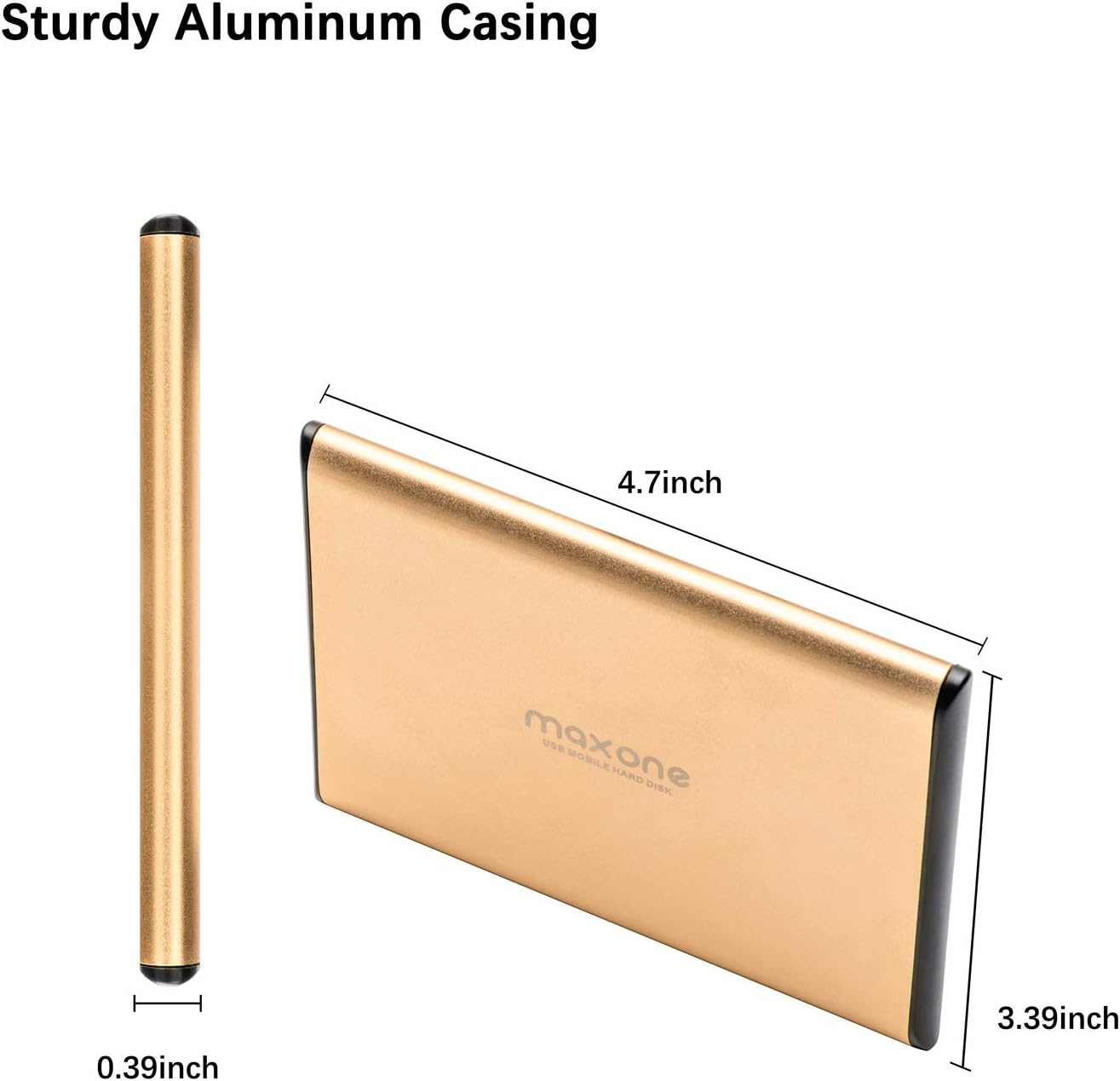 Maxone 250GB External Hard Drive Portable 2.5'' Ultra Slim HDD Storage USB 3.0 Compatible with PC, Laptop, Gold