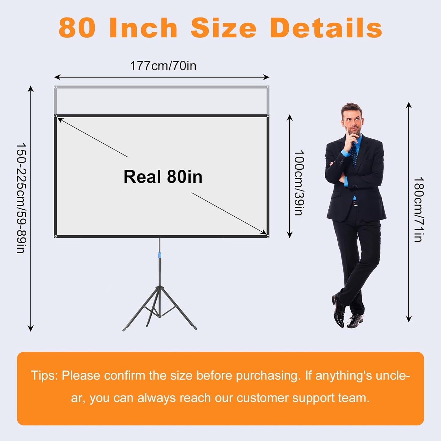 Projector Screen with Stand, 80 Inch Portable Projector Screen Outdoor Indoor, 1.2 Gain Fiberglass Projection Screen, 16:9 Outdoor Movie PVC Screen with Carrying Bag for Movie Night (White Screen)