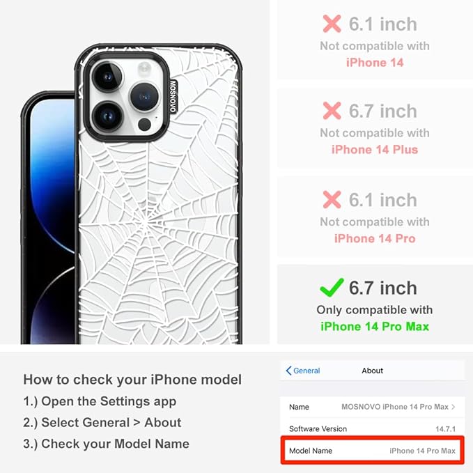 MOSNOVO Magnetic Case for iPhone 14 Pro Max, 10ft Military-Grade Protection, Compatible with Magsafe, Shockproof Phone Case for iPhone 14 Pro Max - Spider Web - Clear Black