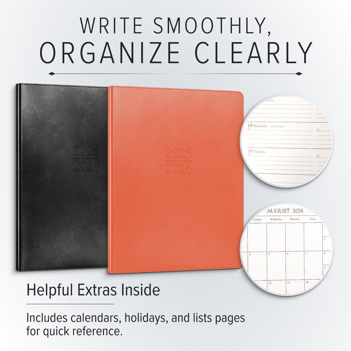 Gallery Leather Academic Planner 2025-2026, Teacher and Student Weekly Monthly Planner, Elegantly Bound Calendar with Gold-Gilded Page Edges, 18 Months - Acadia Navy - 9x7"