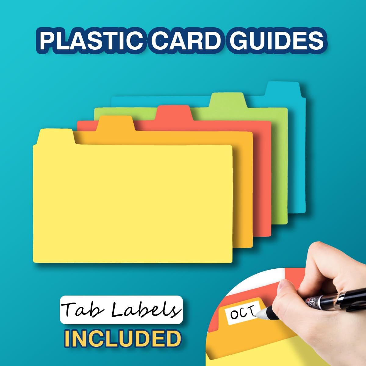 H4D Index Card Holder 4x6 Inches with 25 Plastic Dividers, Clear