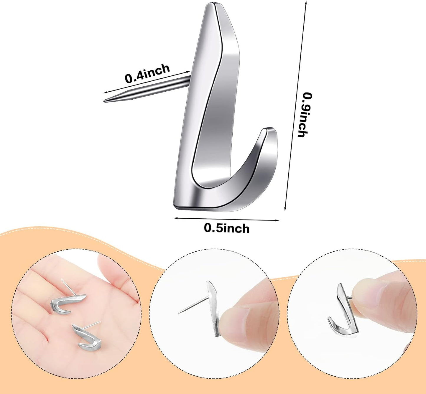 Ferraycle 30 Pieces Metal Push Pin Hangers 20 lbs Picture Hooks Zinc Alloy Thumb Tacks Hanging Hooks with Nails for Home Office Fabric Wall Wooden Board (Silver)