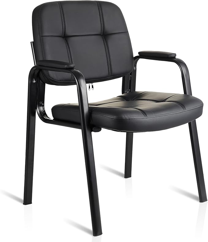 CLATINA Waiting Room Guest Chair with Bonded Leather Padded Arm Rest for Office Reception and Conference Desk Black
