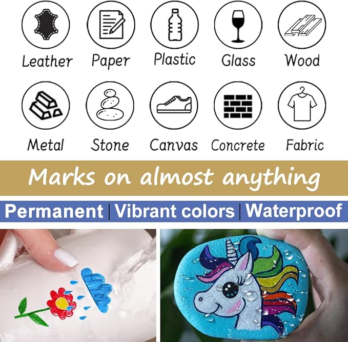 Overseas Yellow Paint Pens Permanent Markers 24 Pcs, Oil Based Paint Markers Set, Quick Drying, Waterproof, Medium Tip Marker Pens for Metal, Rock, Wood, Plastic, Canvas, Glass, Stone, Rubber, Paper