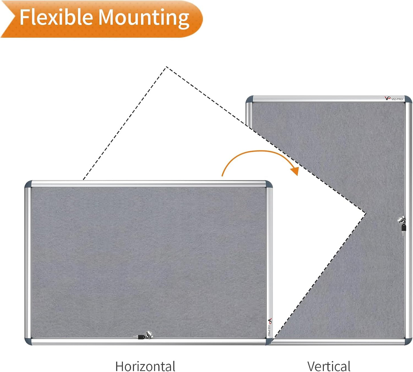 VIZ-PRO Tamperproof Lockable Gray Fabric Noticeboard Aluminium Framed 36x24 Inches