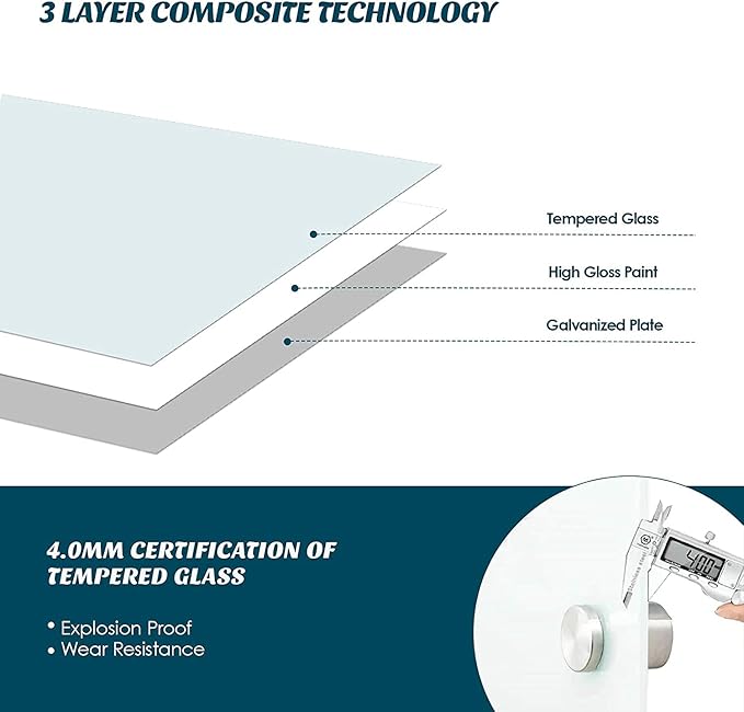 J&J worldwide Glass Dry Erase Board 23 x 35, Whiteboard Magnetic, Large Frameless White Boards for Walls, Includes Magnets, Marker Tray, Eraser for Office, Home, School