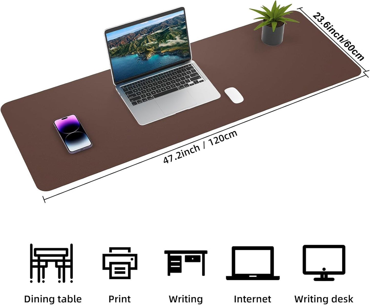 Leather Desk pad Protector, Large Desk mat with Natural Cork & PU Leather,Mouse pad,Non-Slip Office Desk Mat,Waterproof Desk Writing Pad for Office and Home (47in*23.7in,Coffee)