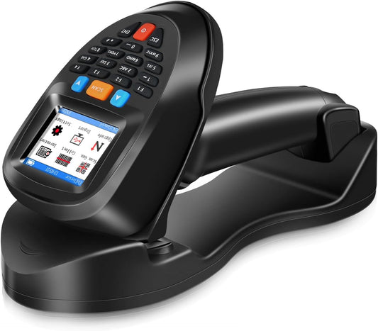 1D 2D Barcode Scanner Wireless, JRHC Portable Inventory Scanner & Data Collector Data Terminal PDT Inventory Device with Long Transmission Distance 2.4G Wireless Bar Code Reader with 2.2" LCD Screen