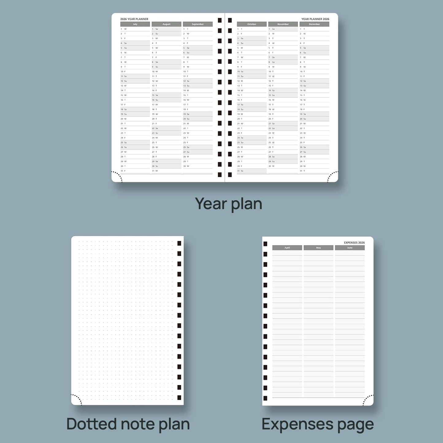 POPRUN 2026 Daily Planner One Page A Day - [8.5" x 5.75" Wire-Bound Hard Cover] Agenda 2026 Hourly Appointment Book with Monthly Calendar, Inner Pocket, Ivory Paper - Light Pink
