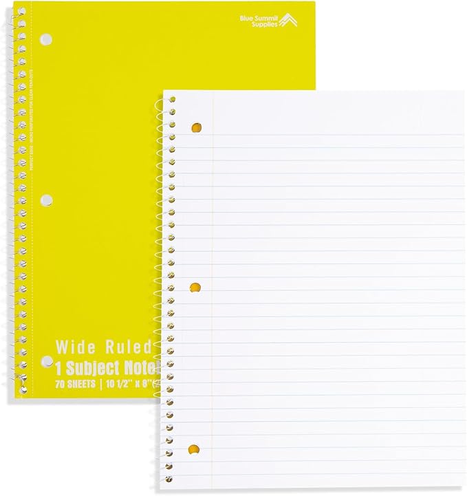 Blue Summit Wide Ruled Spiral Notebooks Bulk, 1 Subject Spiral Notebook Wide Ruled, Paper School Bulk Notebooks, 24 Pack