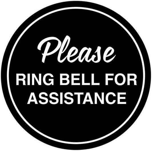 Signs ByLITA Circle Please Ring Bell For Assistance Wall or Door Sign | Easy Installation | Front Desk Reception Sign (Black) - Large (2 Pack)