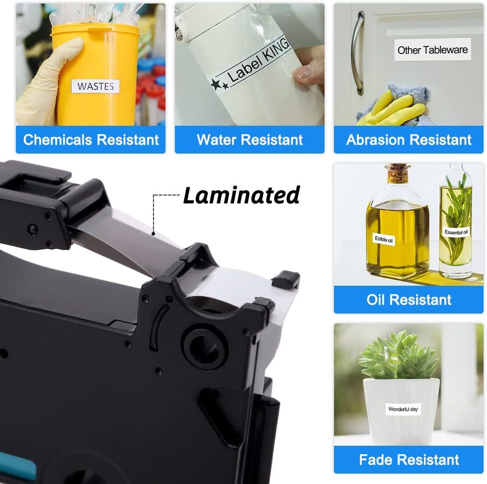 Label KINGDOM TZe-221 TZ Tape 9mm 0.35 Laminated White Replacement for Brother TZe221 9mm Label Tape Black on White 3/8 Inch Compatible with Brother P Touch PT-D210 PT-D220 PT-H110 PT-D400, 4-Pack