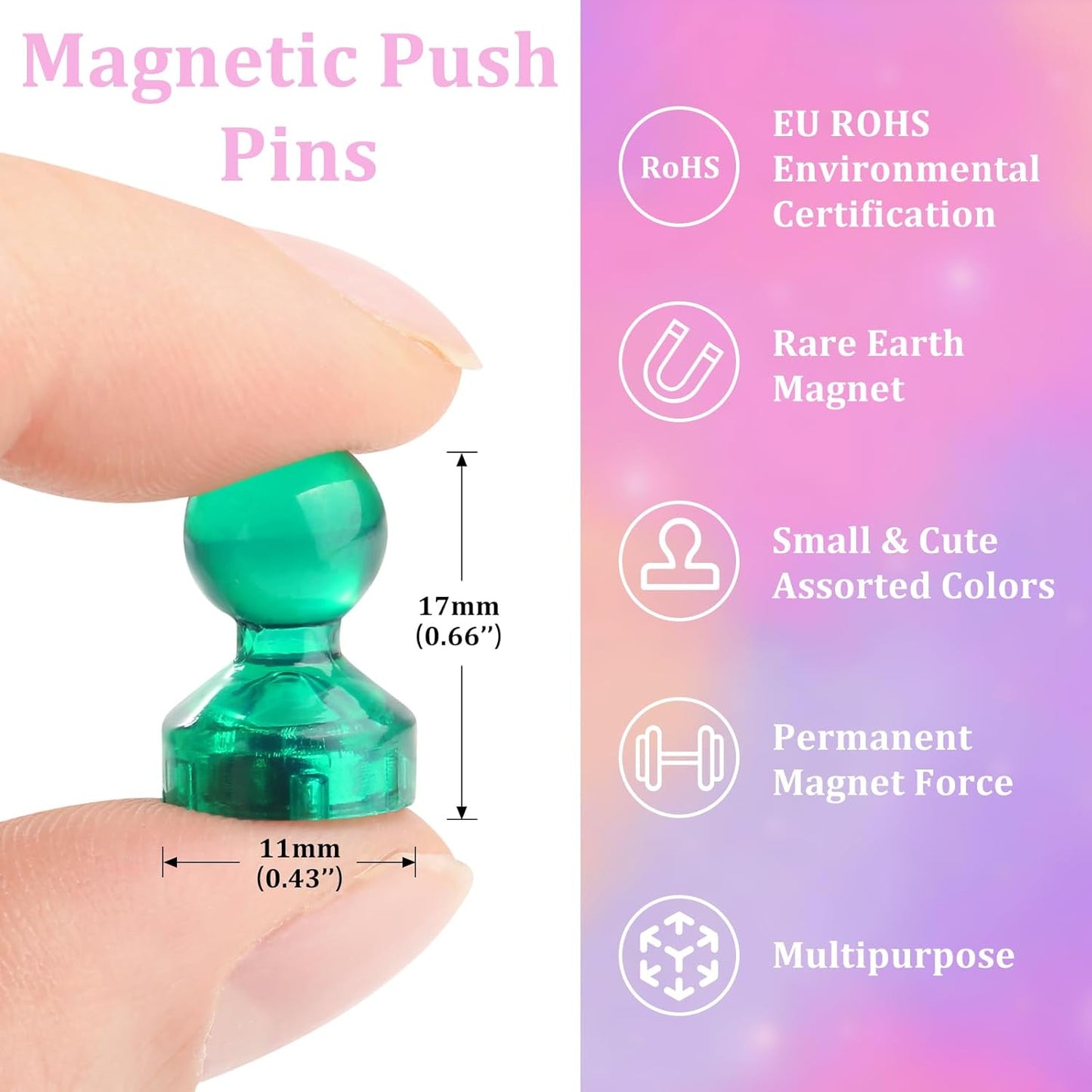 60PCS Colorful Strong Magnetic Push Pin Magnets, 6 Assorted Color for Office, Classroom, Kitchen Home and School, Map Magnets, Whiteboard Magnet