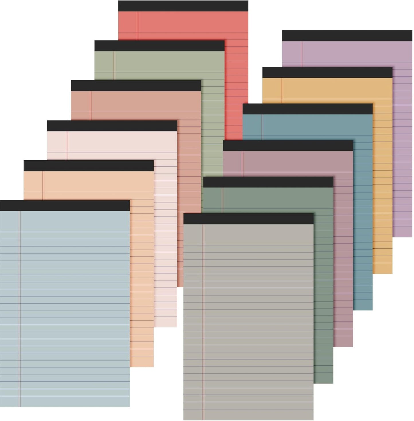 Lincia 12 Pcs 12 Pcs 5" x 8" Small Legal Pads Colored Lined Note Pads Narrow Ruled Writing Notepads 50 Sheets Per Micro Paper Notebook Lined and Perforated for College Office Supplies (Retro Colors)