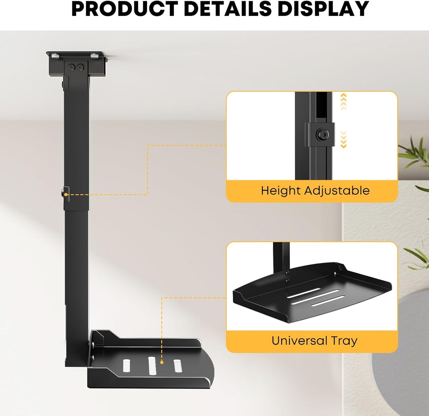 PUTORSEN Adjustable Projector Ceiling Mount,Universal Projector Shelf for Ceiling and Wall, Holds up to 22lbs，No Hole Installation, Hidden Cable Routing, Black